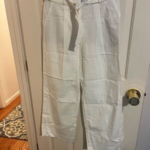 LOFT Cream Wide-Leg Pants with Gold Ring Detail